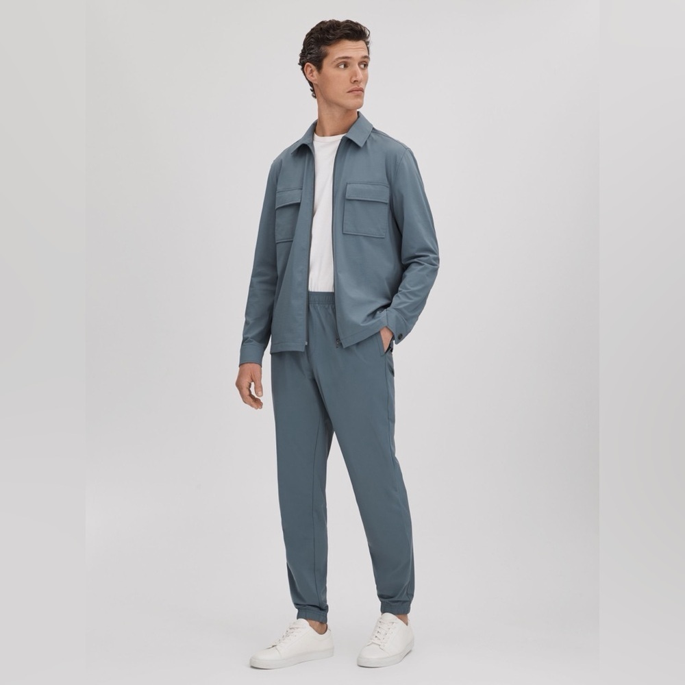 REISS Technical Zip-Through Overshirt & Joggers Set in Airforce Blue (M3)